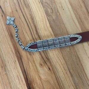 Vintage RARE 1994 Brighton Silver Flower Belt Brown Leather 12 Plates 46307